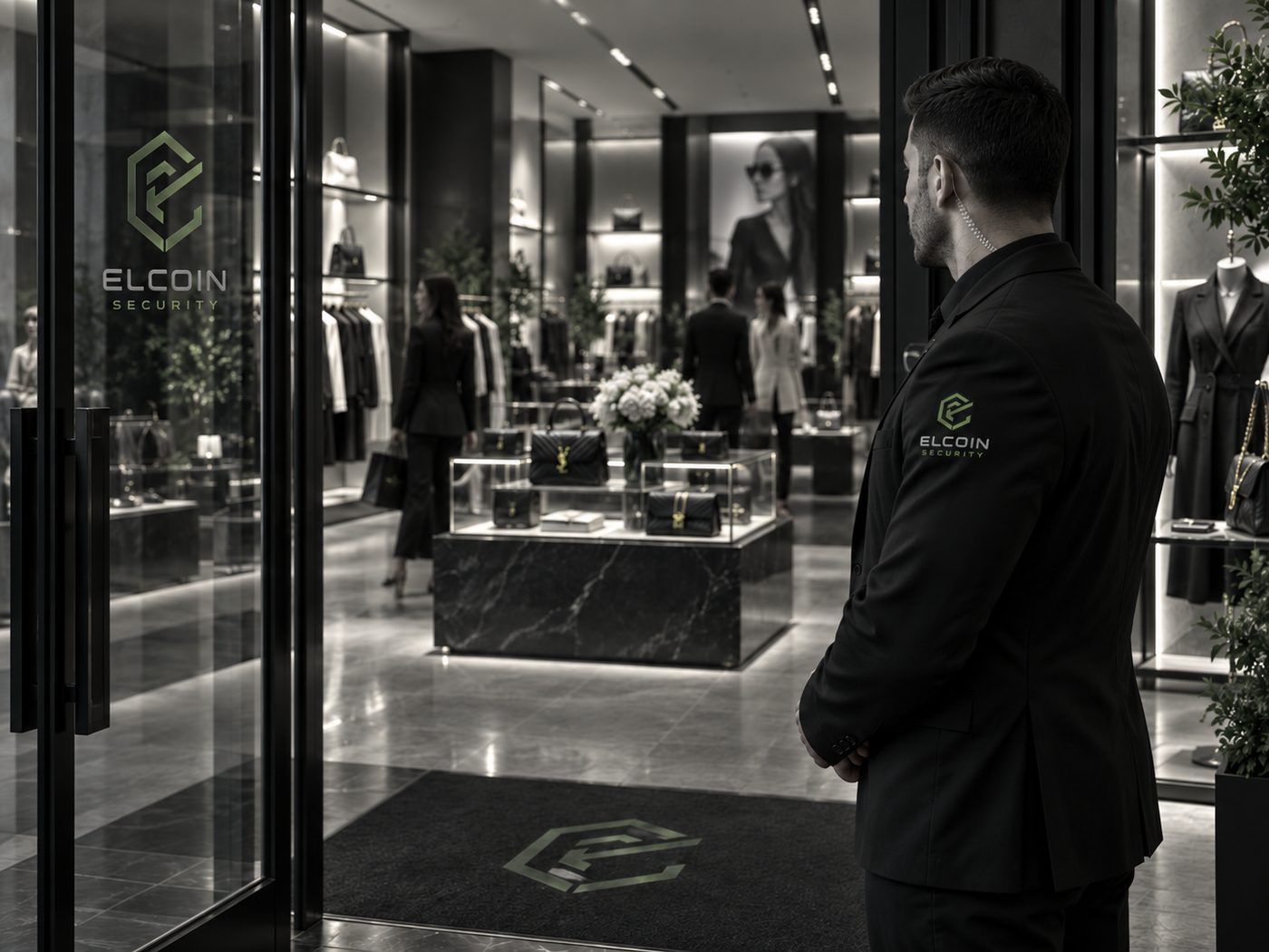 ELCOIN officer at a luxury retail store entrance